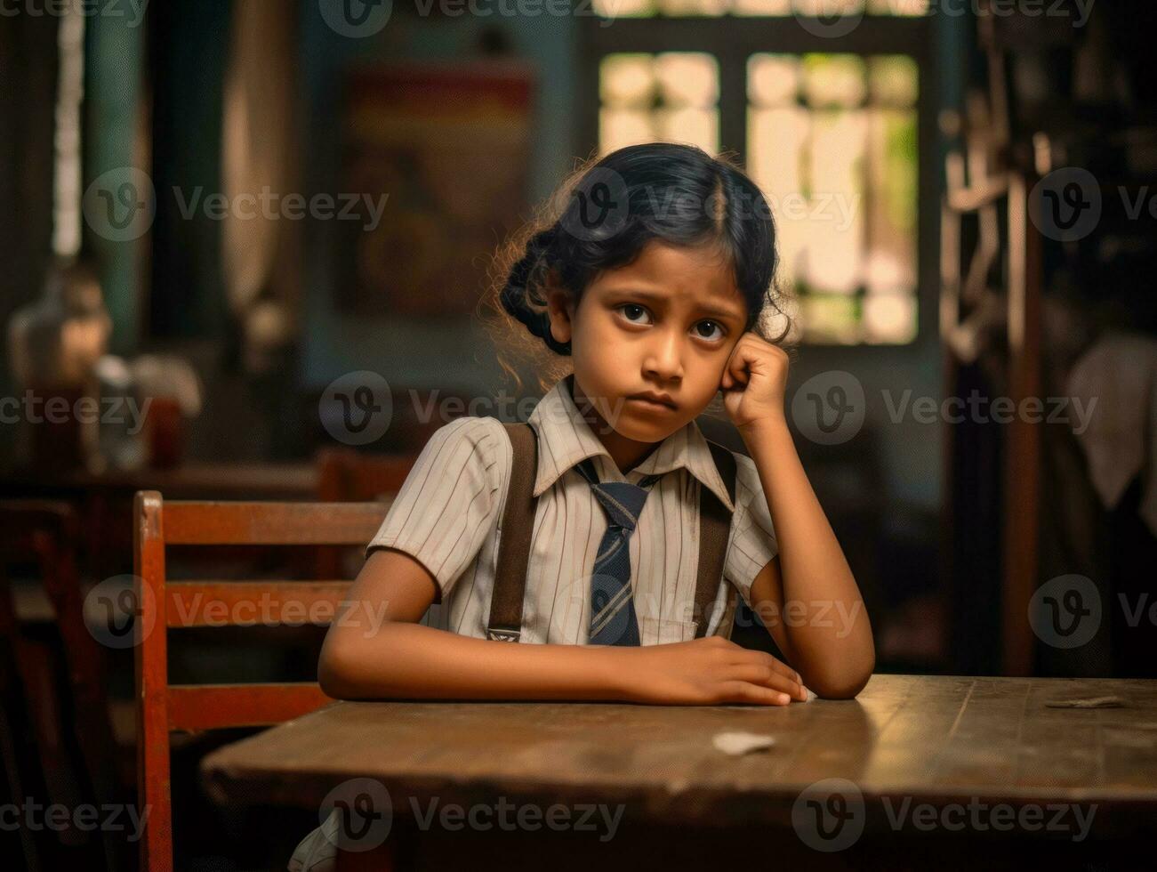 photo of emotional dynamic pose Indian kid in school AI Generative