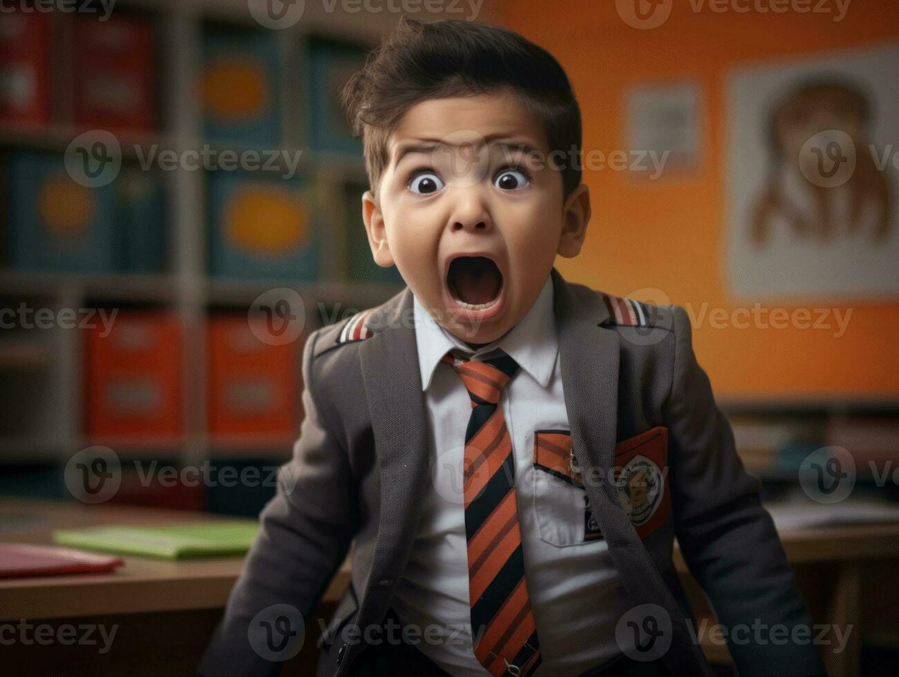 photo of emotional dynamic pose Indian kid in school AI Generative