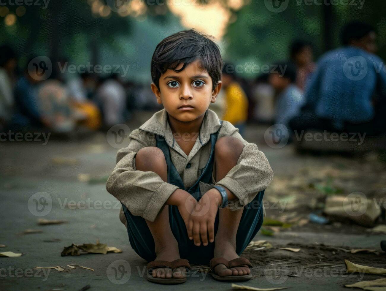 photo of emotional dynamic pose Indian kid in school AI Generative