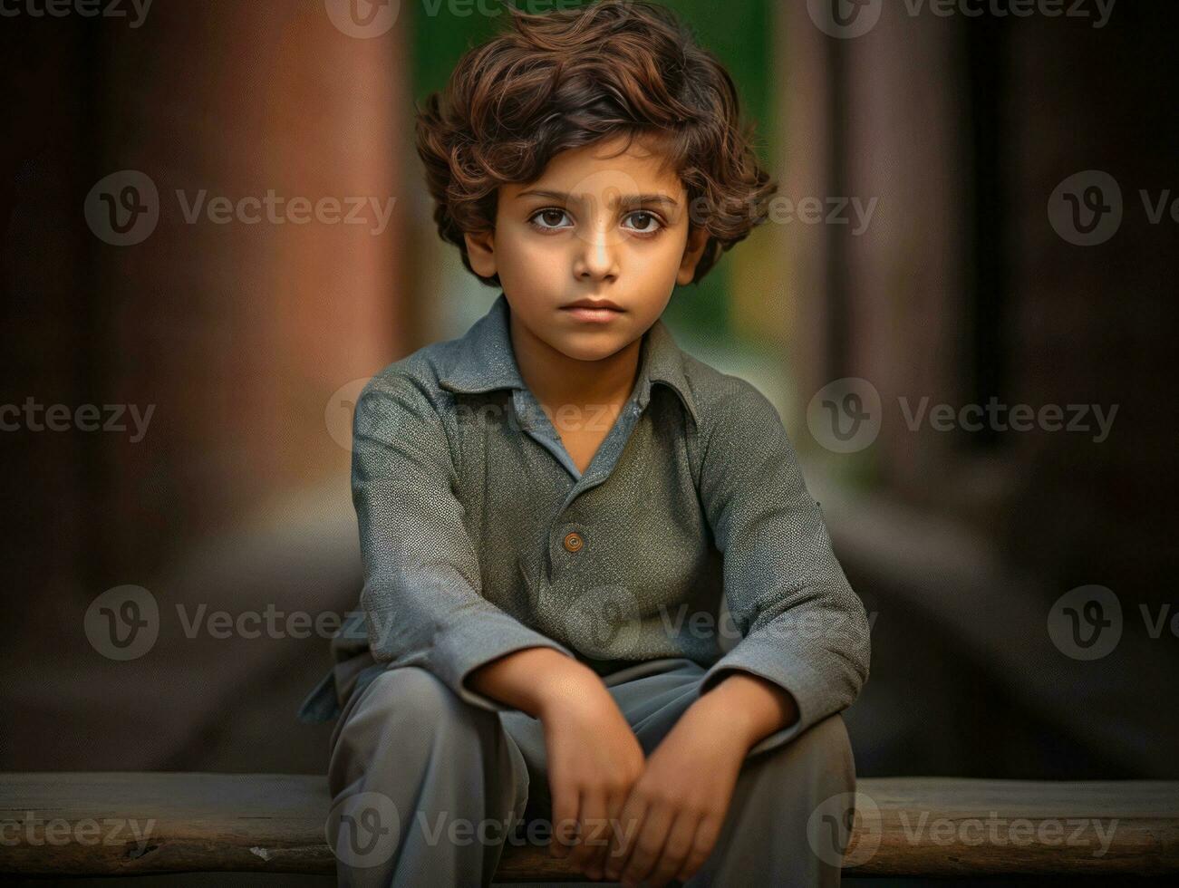 photo of emotional dynamic pose Indian kid in school AI Generative
