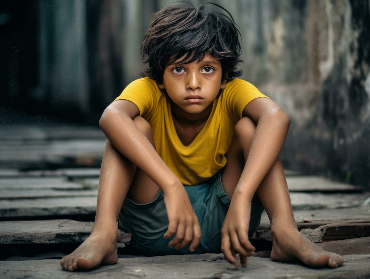 foto de emocional dinámica actitud indio niño en colegio ai generativo