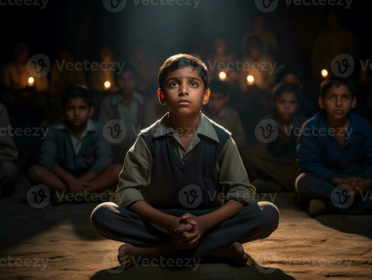 photo of emotional dynamic pose Indian kid in school AI Generative
