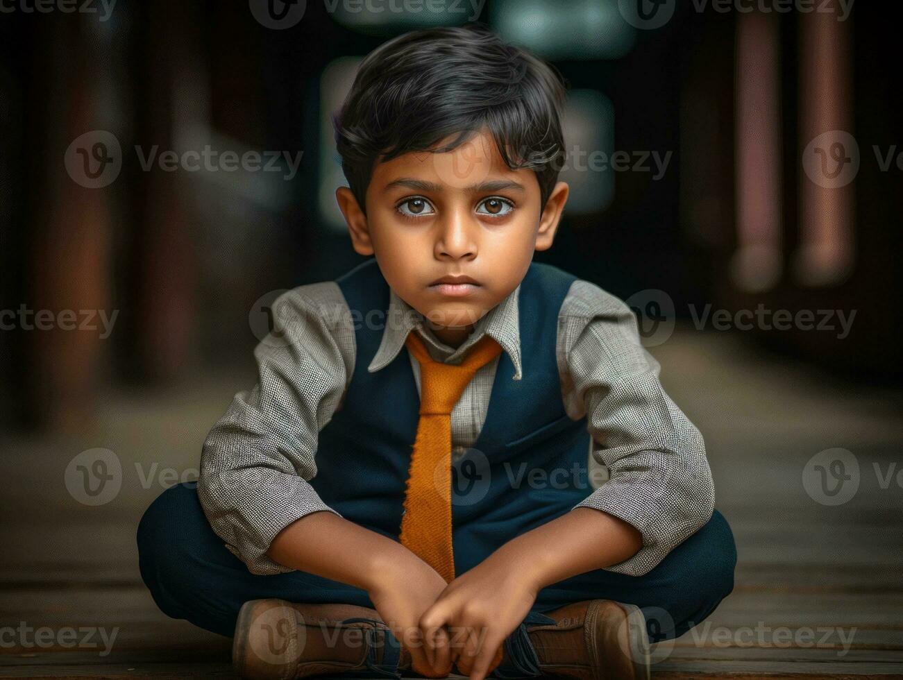 photo of emotional dynamic pose Indian kid in school AI Generative