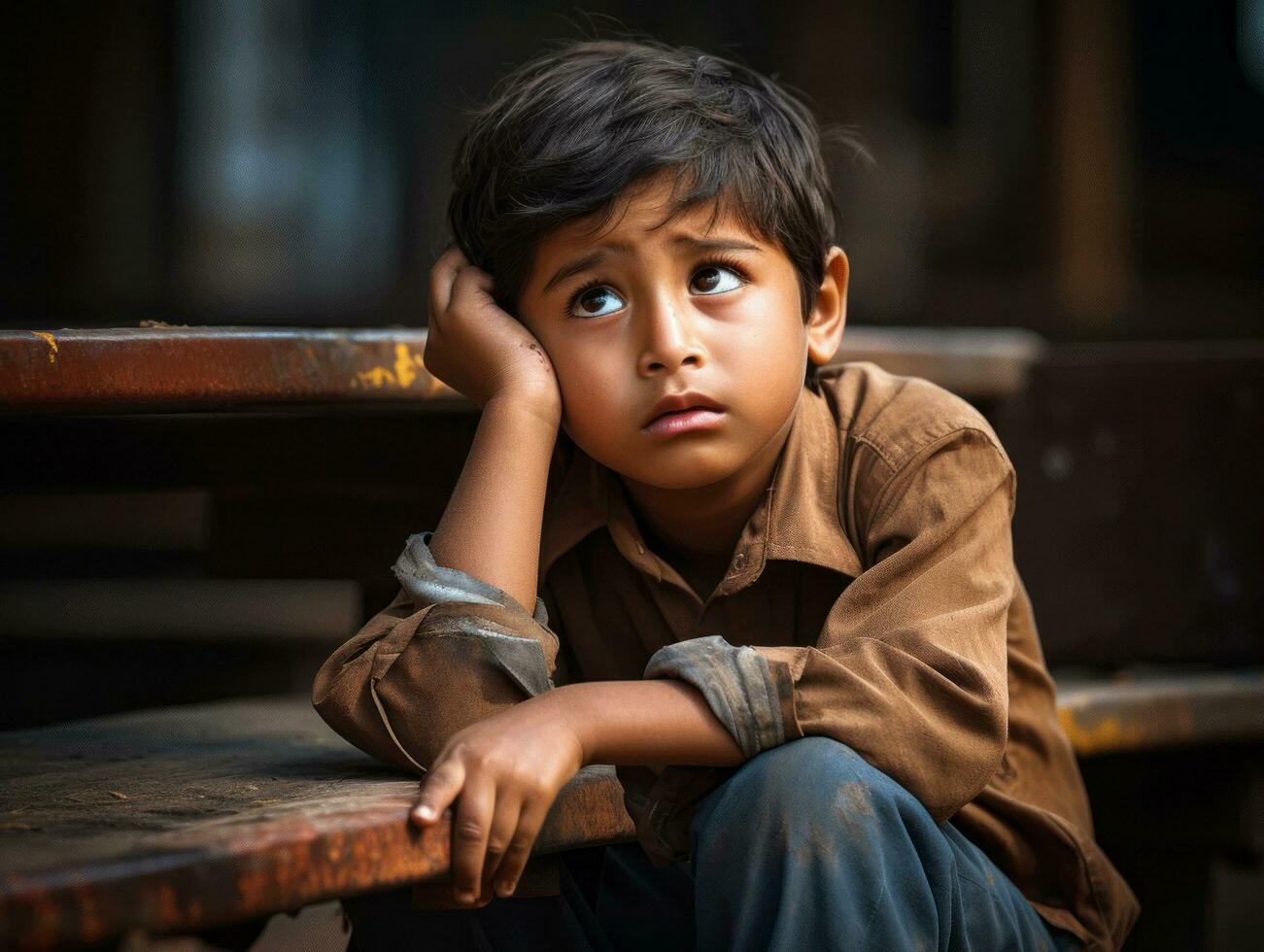 photo of emotional dynamic pose Indian kid in school AI Generative