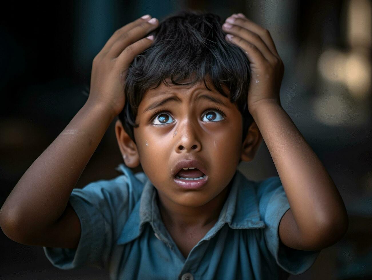 photo of emotional dynamic pose Indian kid in school AI Generative