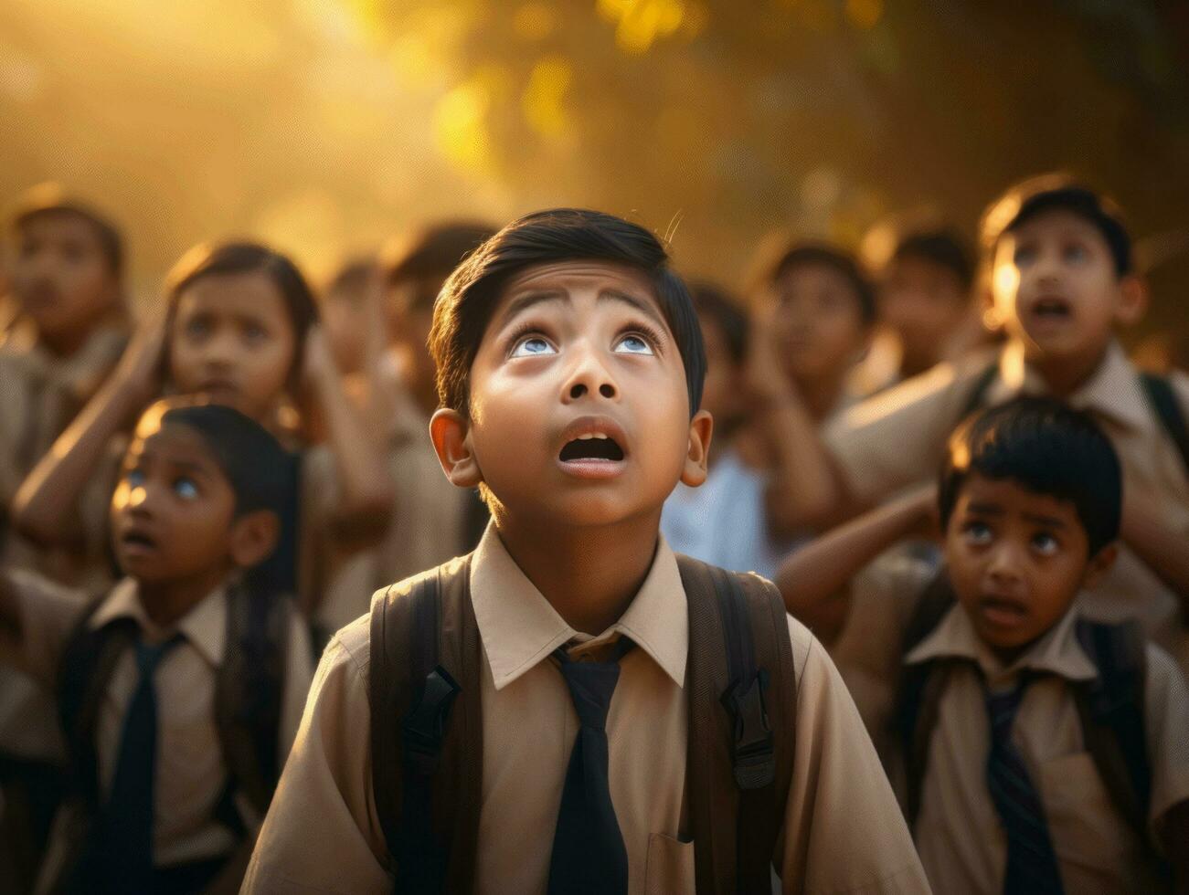 photo of emotional dynamic pose Indian kid in school AI Generative