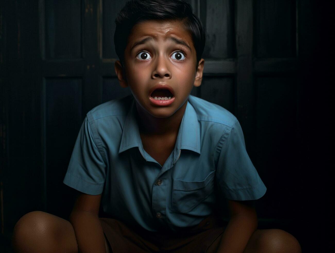photo of emotional dynamic pose Indian kid in school AI Generative