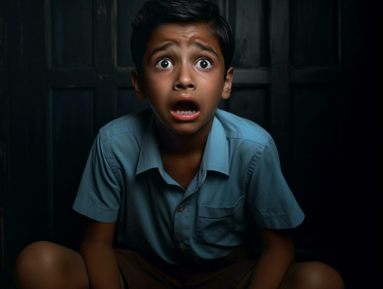 foto de emocional dinámica actitud indio niño en colegio ai generativo