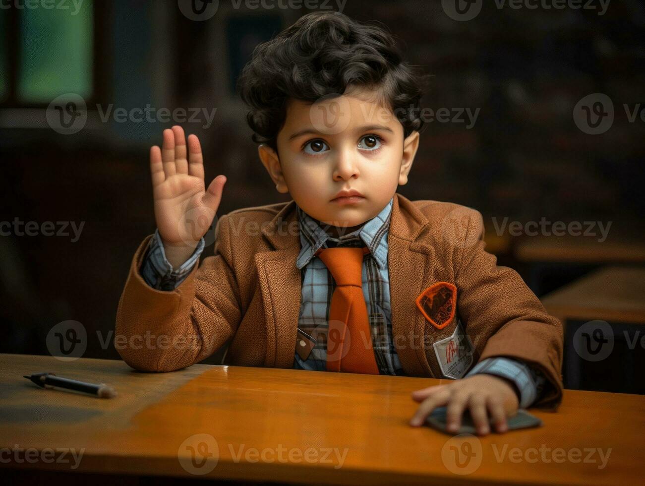 photo of emotional dynamic pose Indian kid in school AI Generative