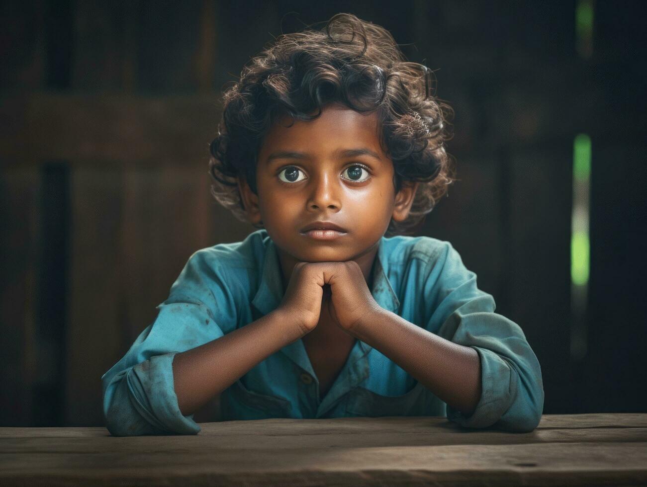 photo of emotional dynamic pose Indian kid in school AI Generative