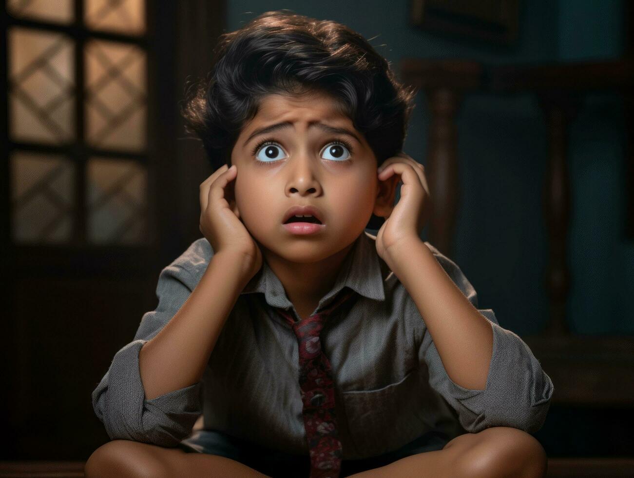 photo of emotional dynamic pose Indian kid in school AI Generative