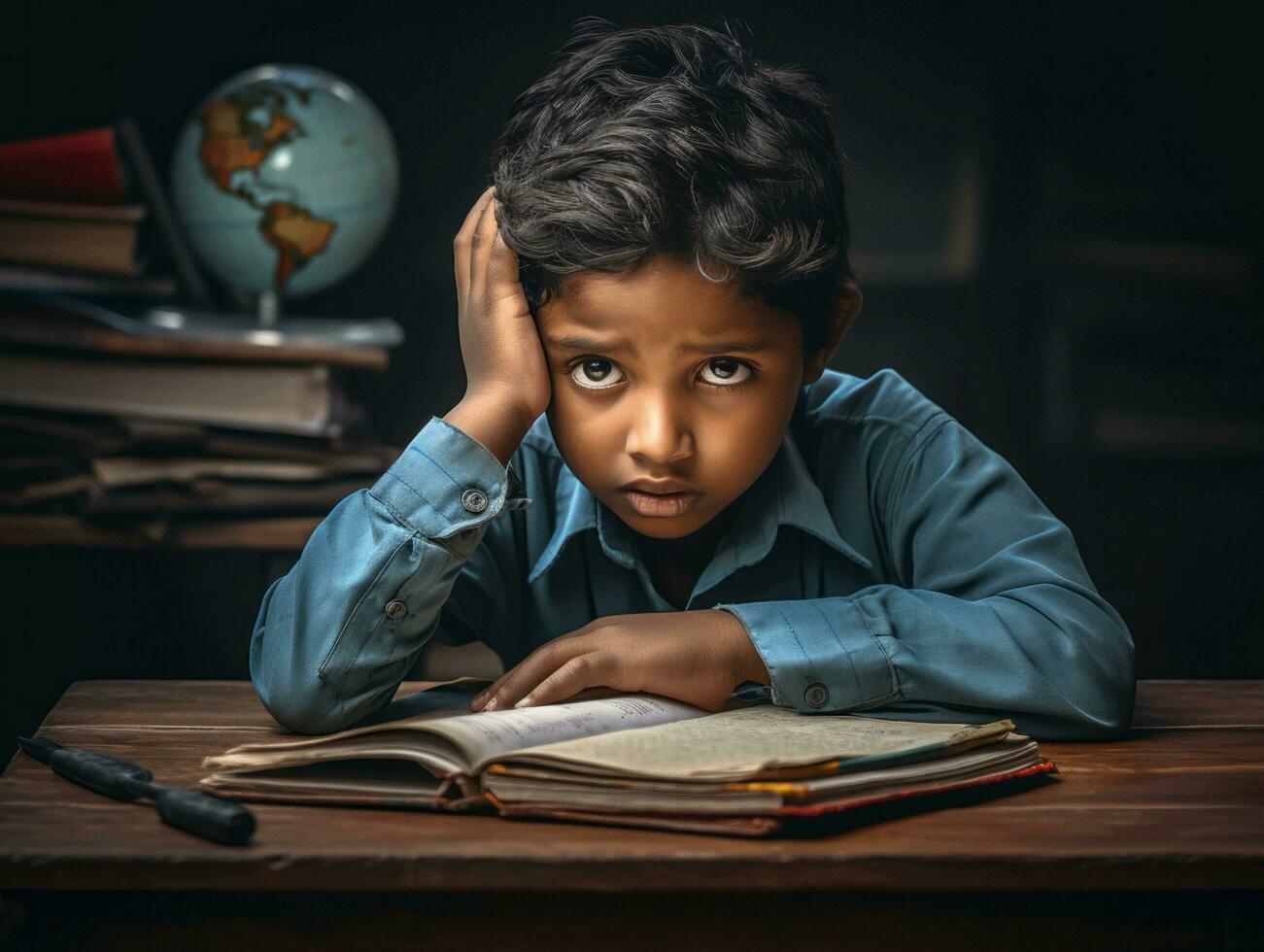 photo of emotional dynamic pose Indian kid in school AI Generative