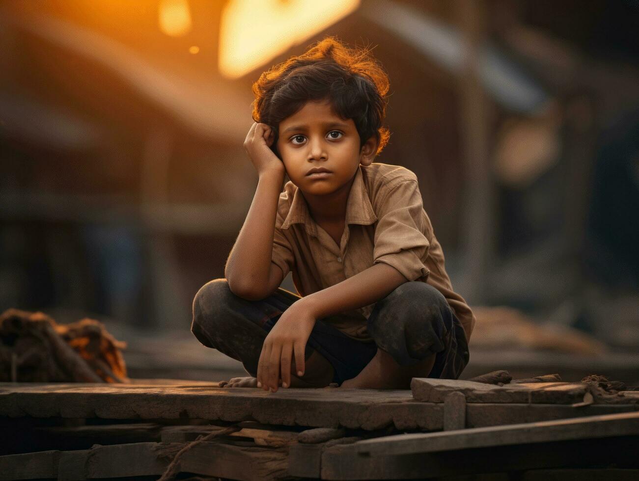 photo of emotional dynamic pose Indian kid in school AI Generative