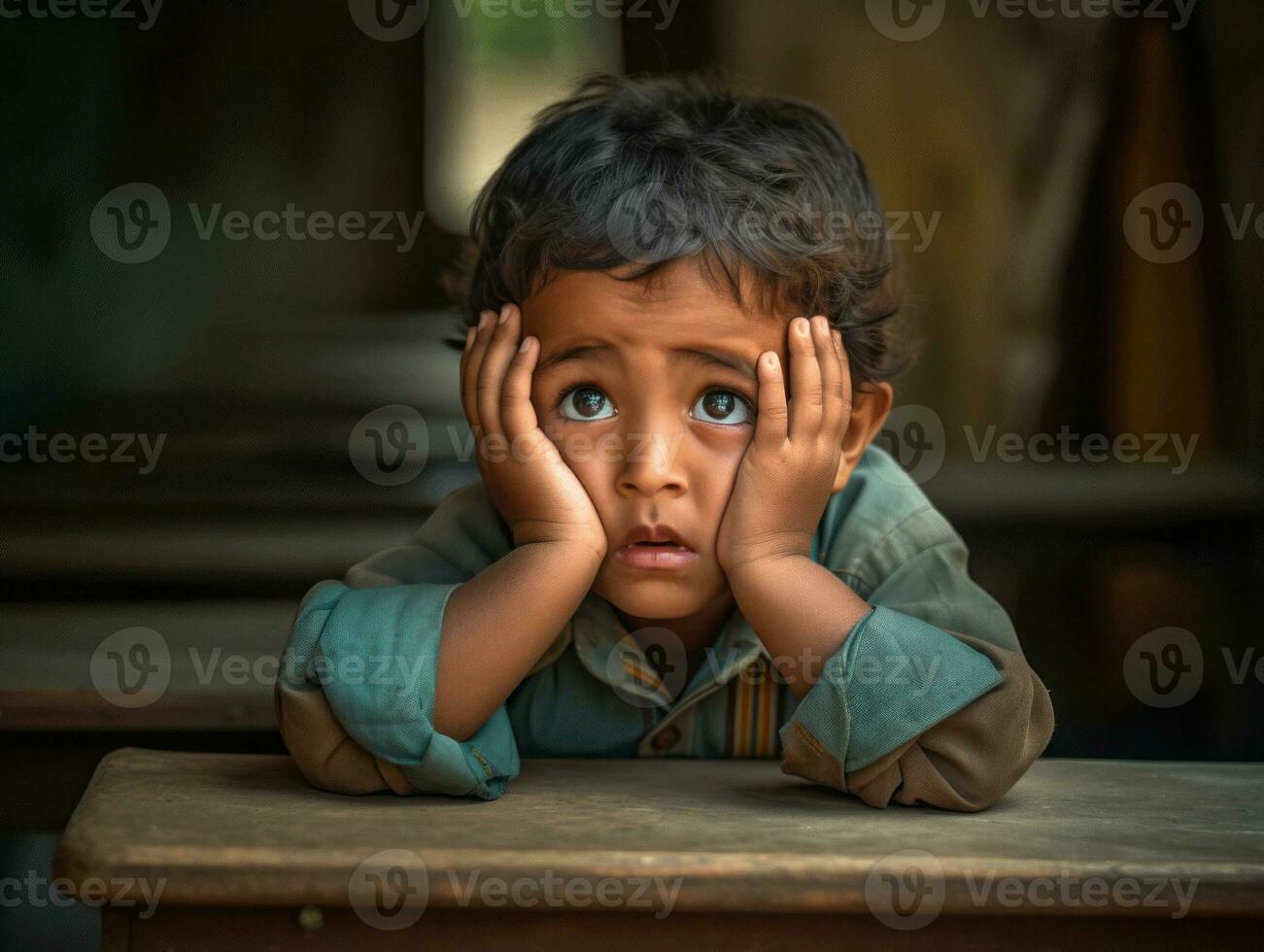 photo of emotional dynamic pose Indian kid in school AI Generative