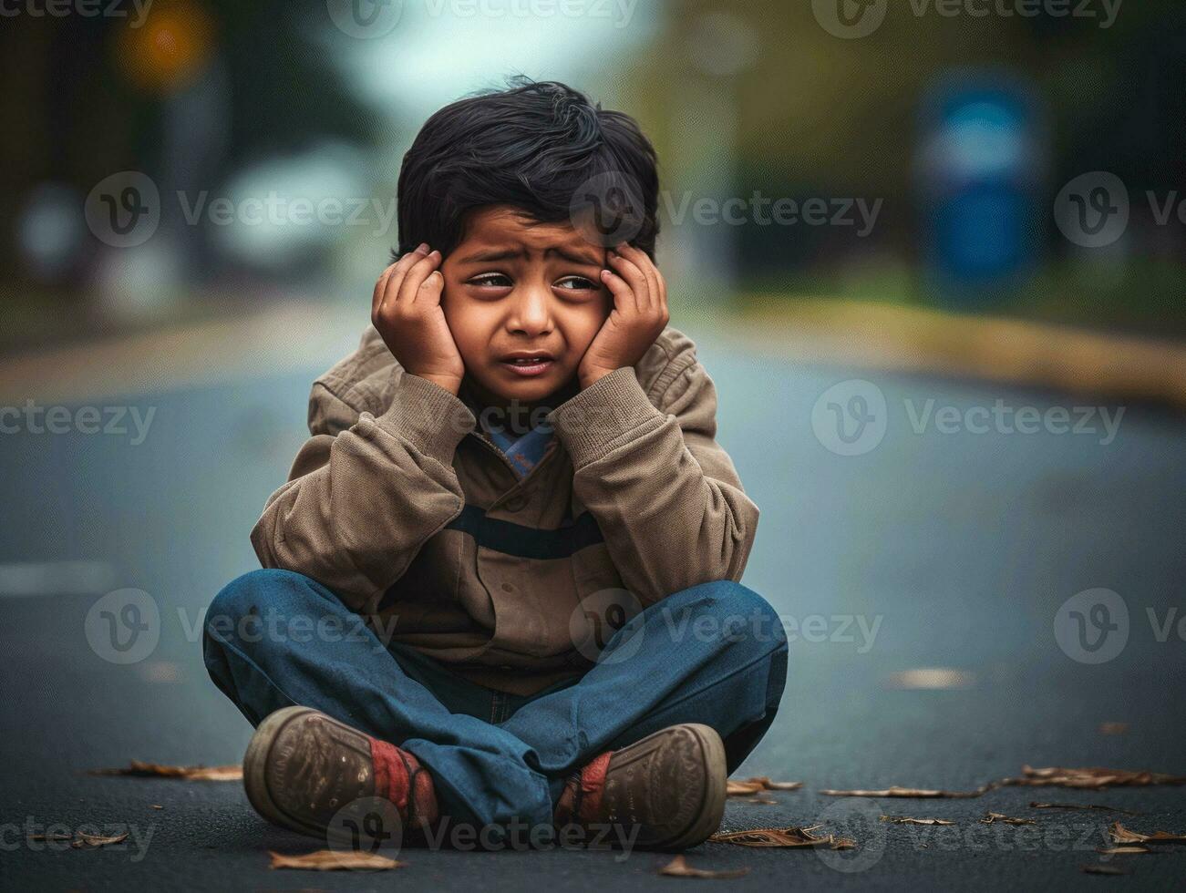 photo of emotional dynamic pose Indian kid in school AI Generative