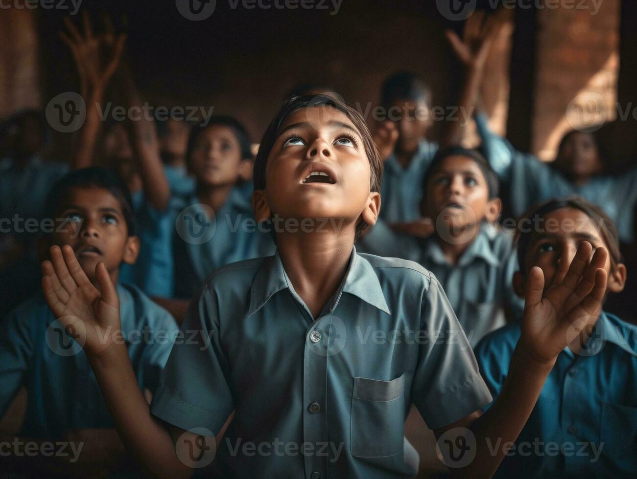 photo of emotional dynamic pose Indian kid in school AI Generative