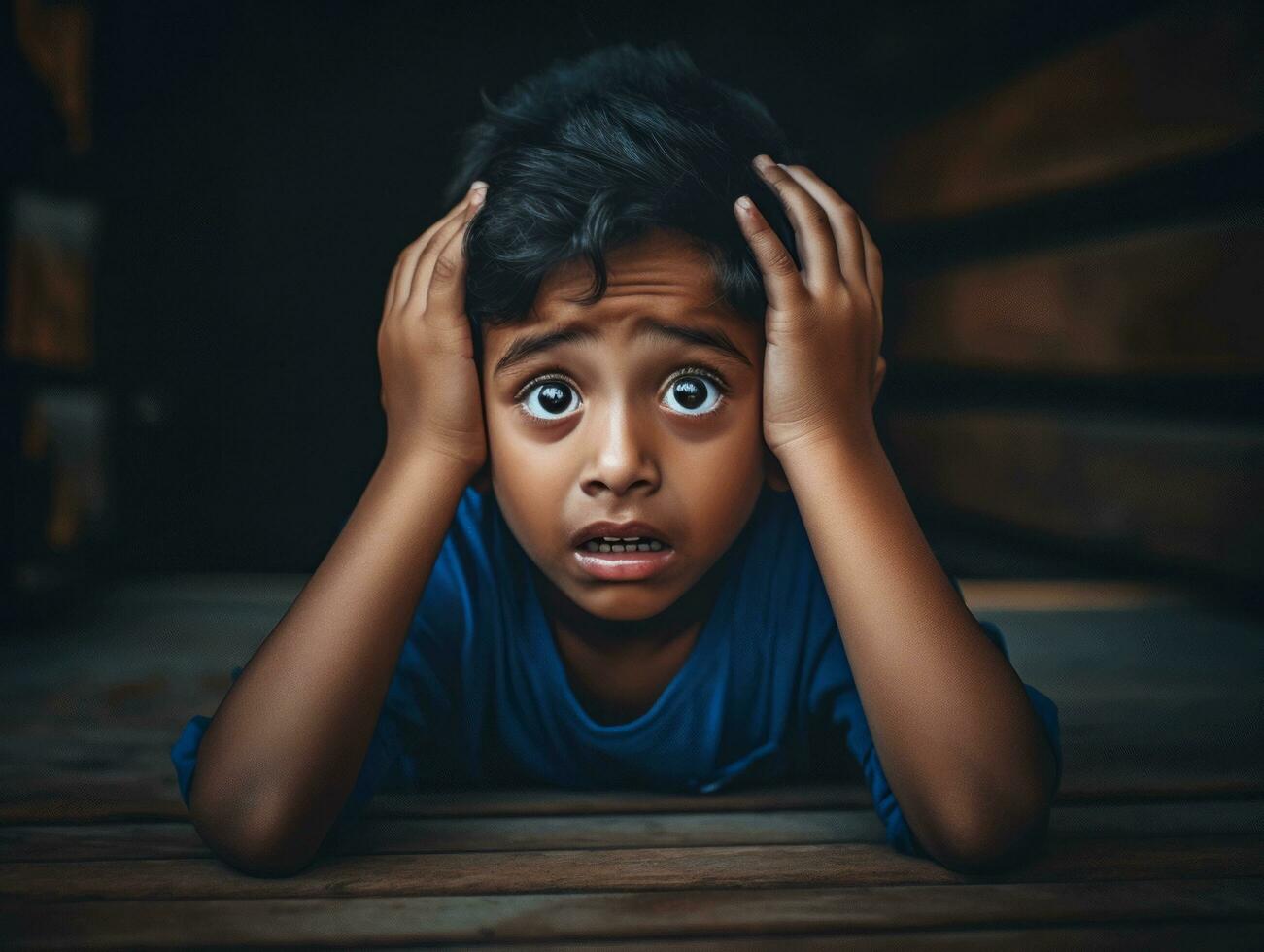 photo of emotional dynamic pose Indian kid in school AI Generative