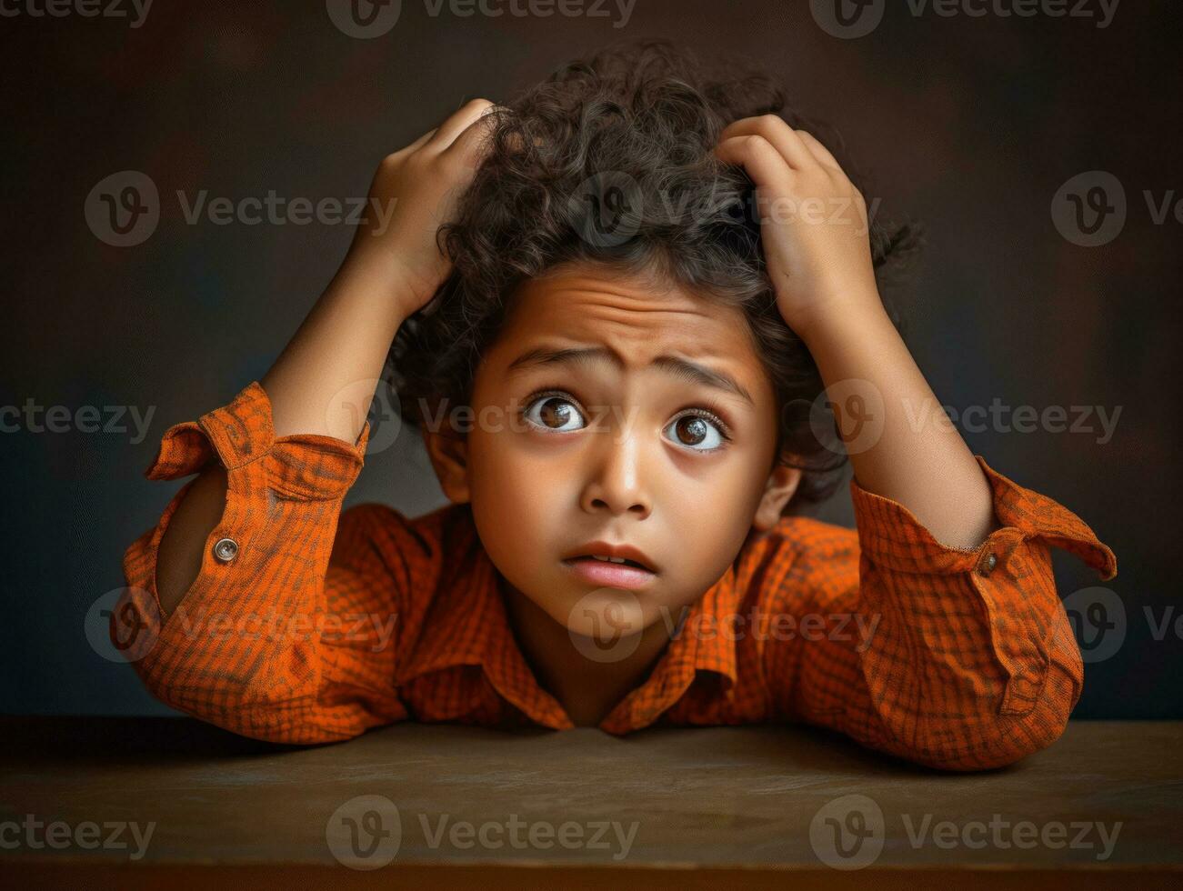 photo of emotional dynamic pose Indian kid in school AI Generative