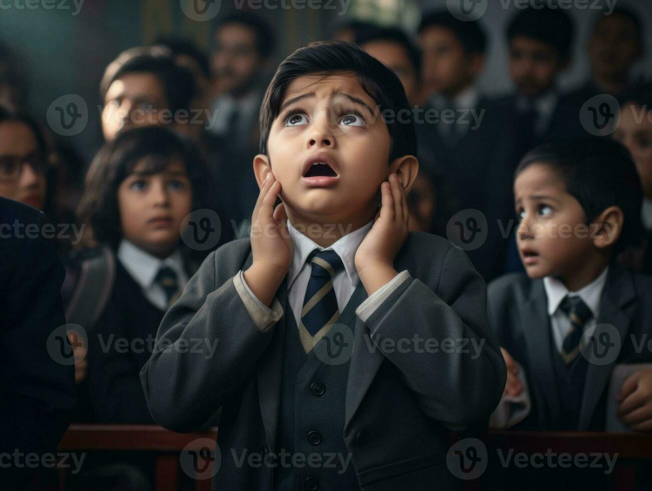 photo of emotional dynamic pose Indian kid in school AI Generative