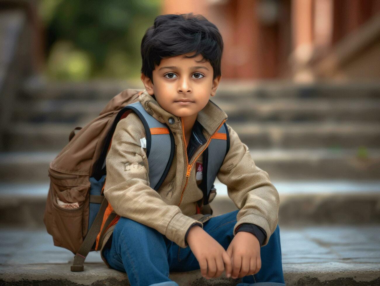 photo of emotional dynamic pose Indian kid in school AI Generative