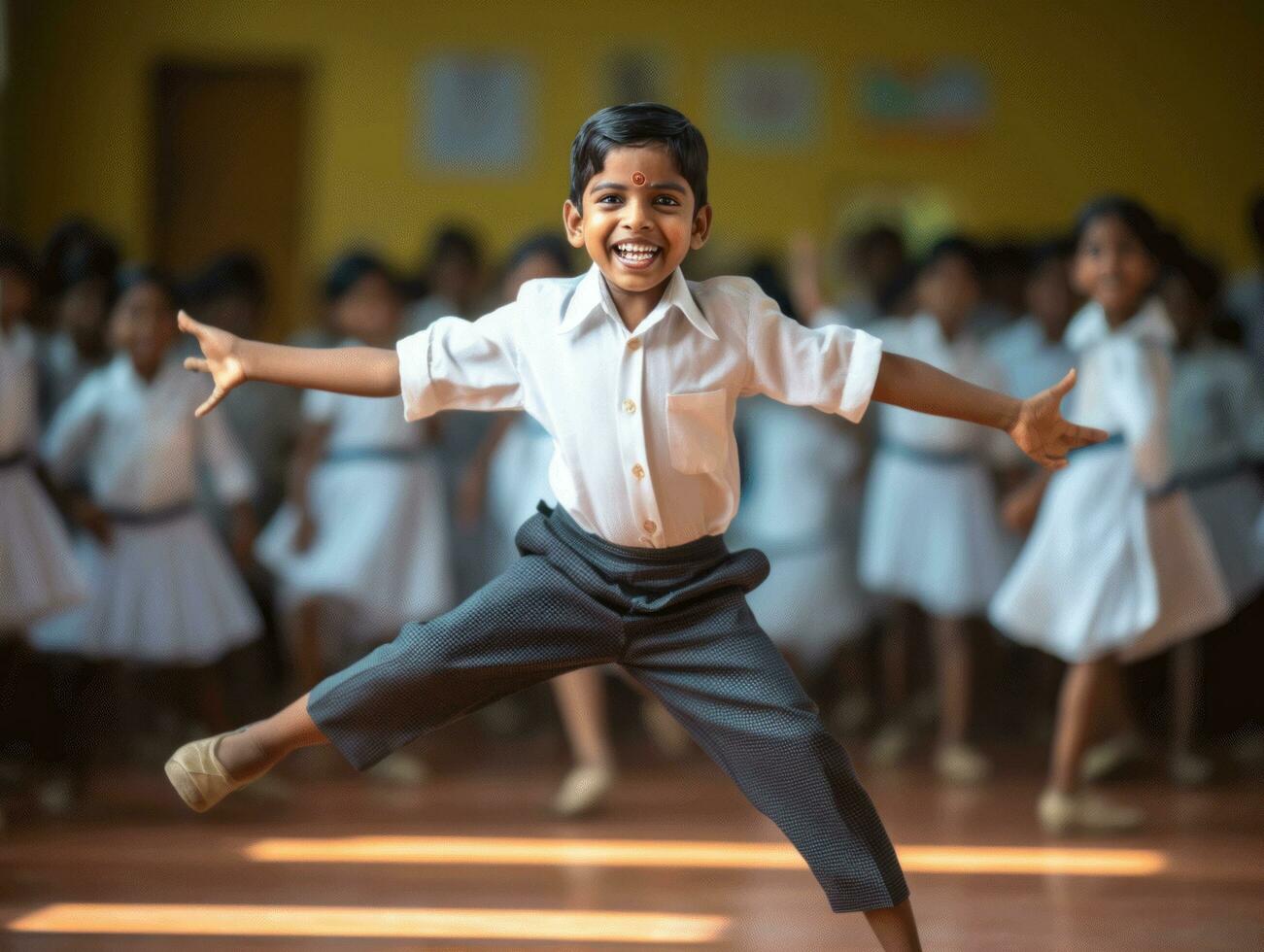 photo of emotional dynamic pose Indian kid in school AI Generative