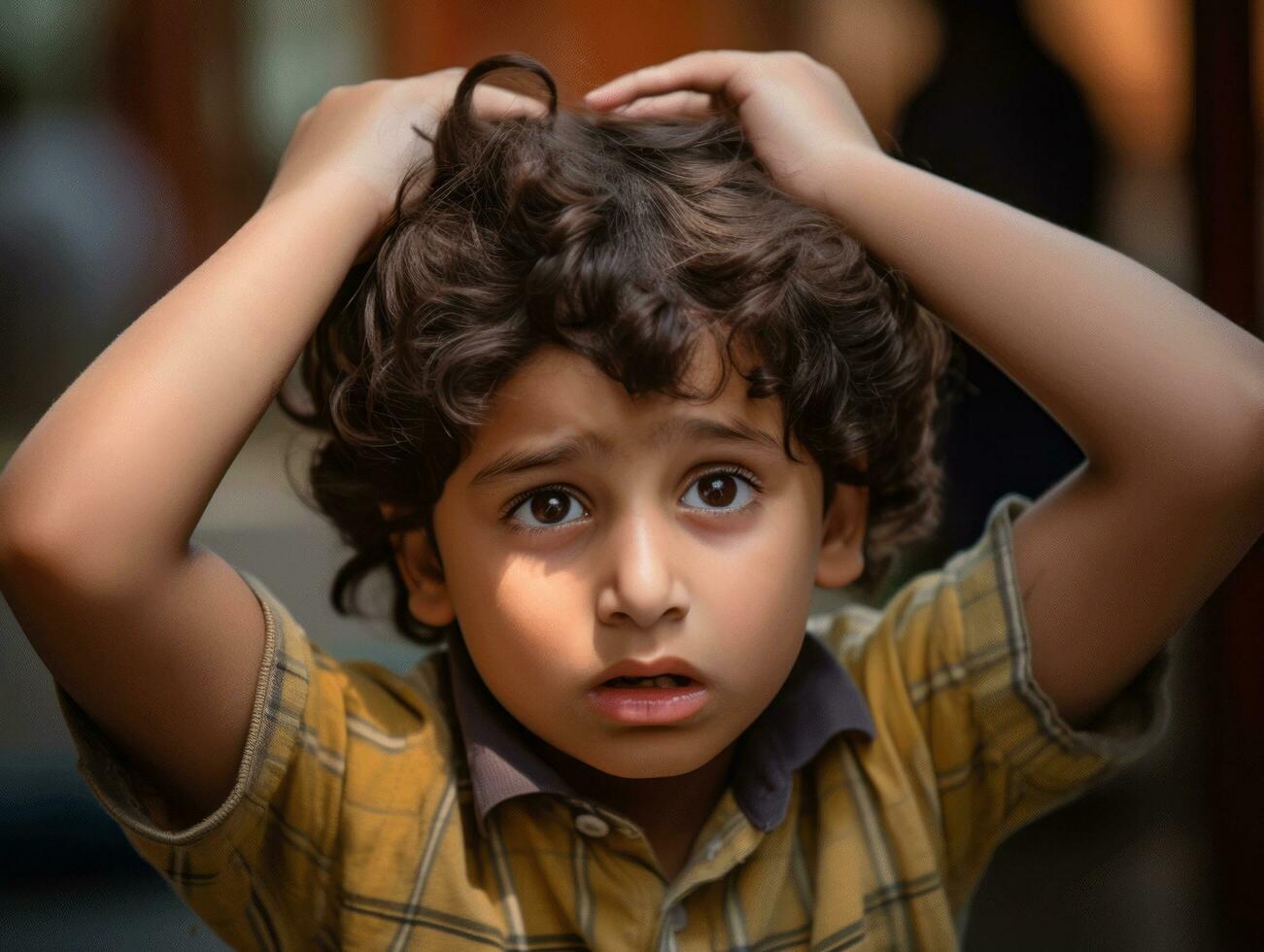 photo of emotional dynamic pose Indian kid in school AI Generative