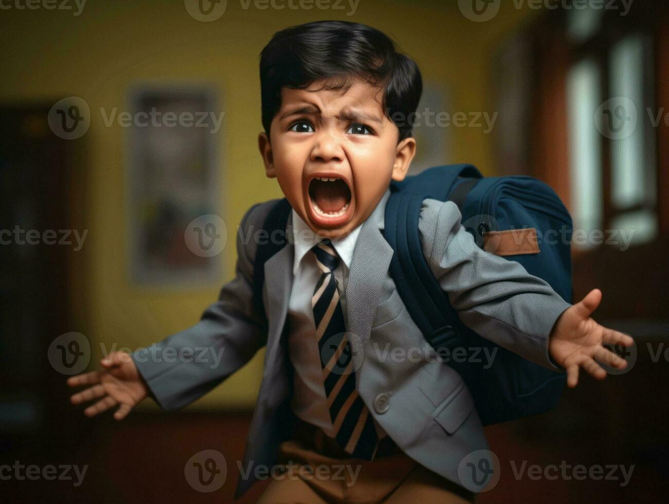 photo of emotional dynamic pose Indian kid in school AI Generative