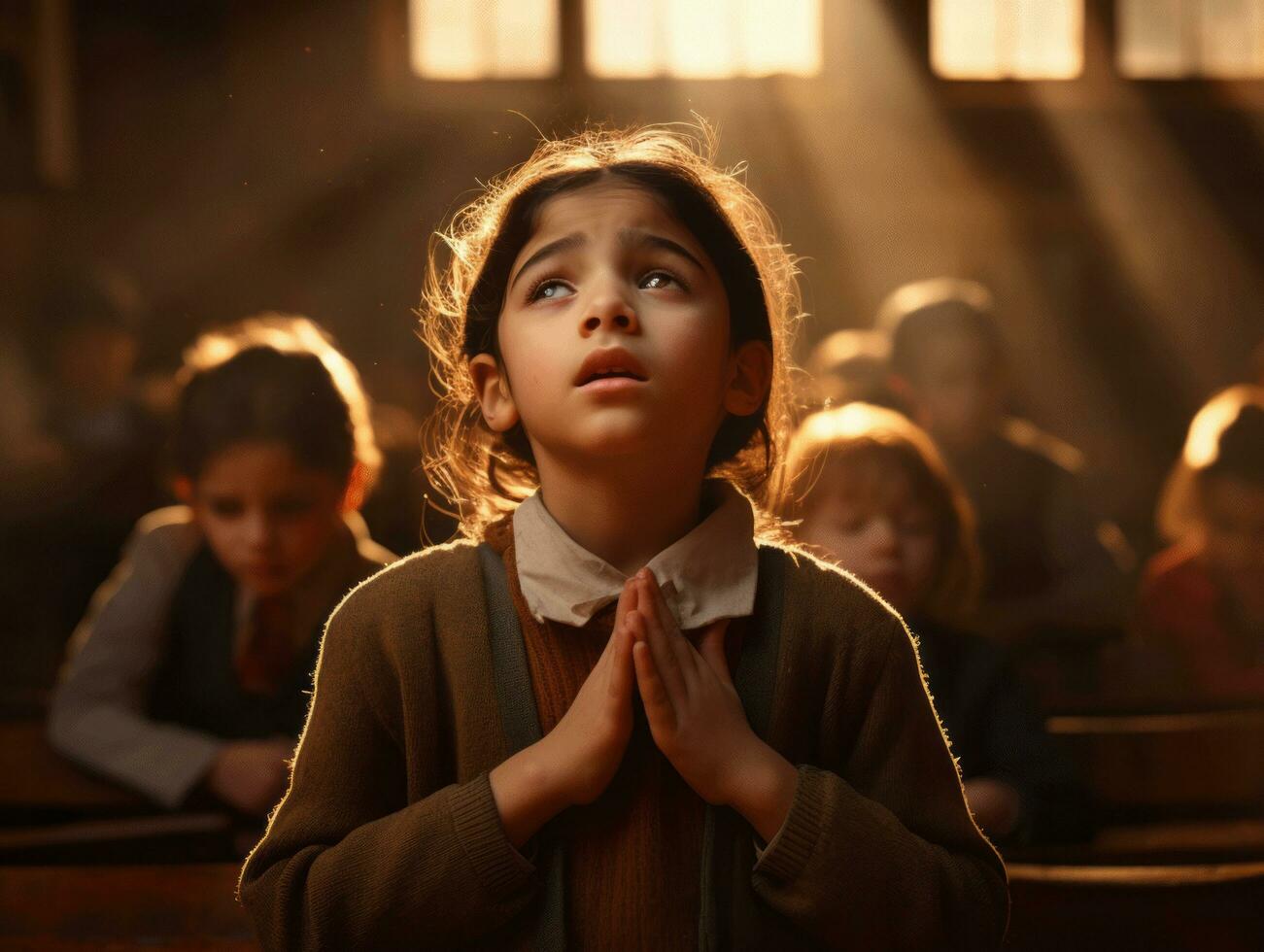 photo of emotional dynamic pose Indian kid in school AI Generative