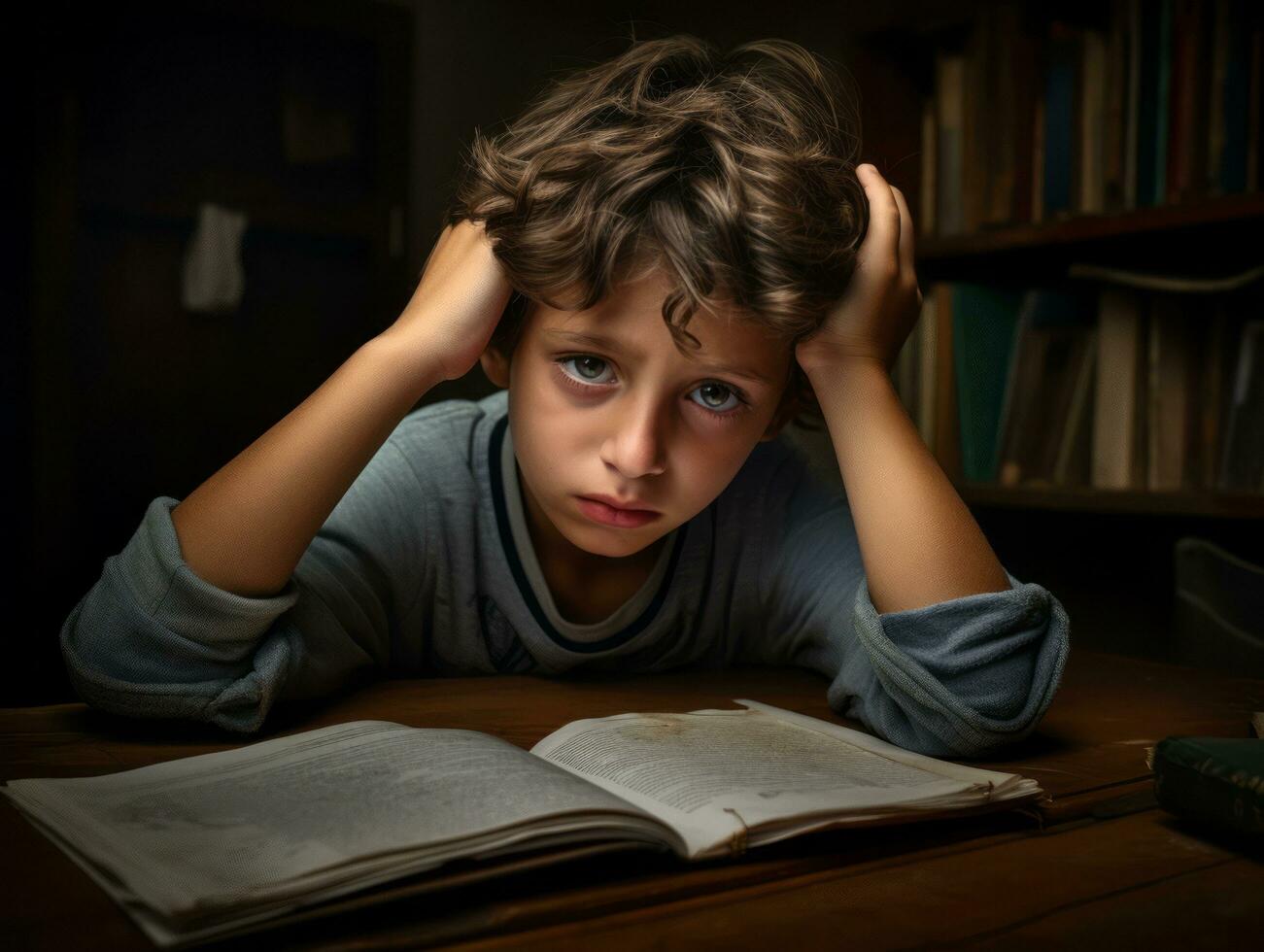 photo of emotional dynamic pose Mexican kid in school AI Generative