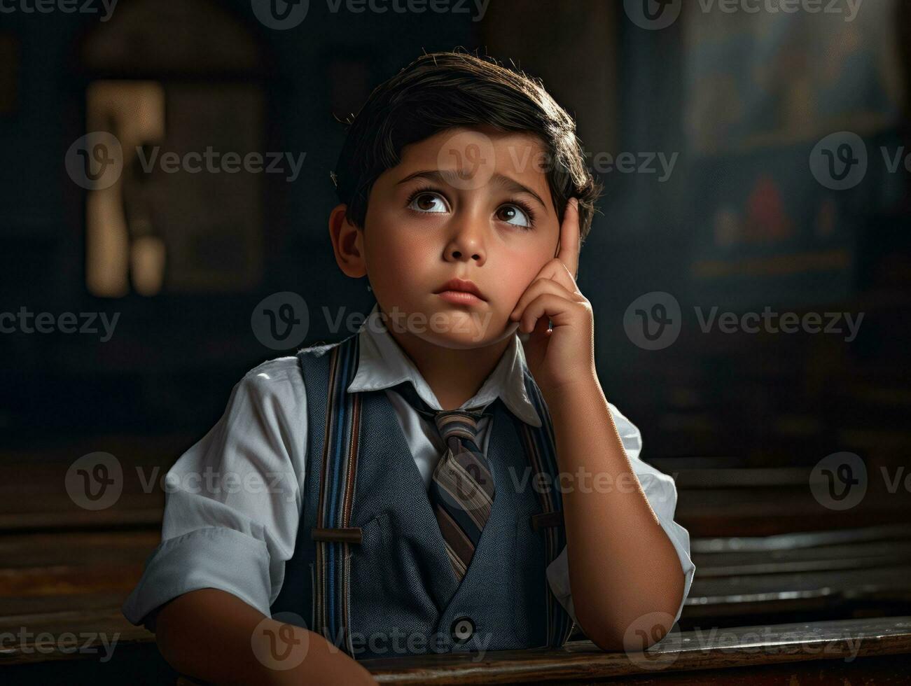photo of emotional dynamic pose Mexican kid in school AI Generative
