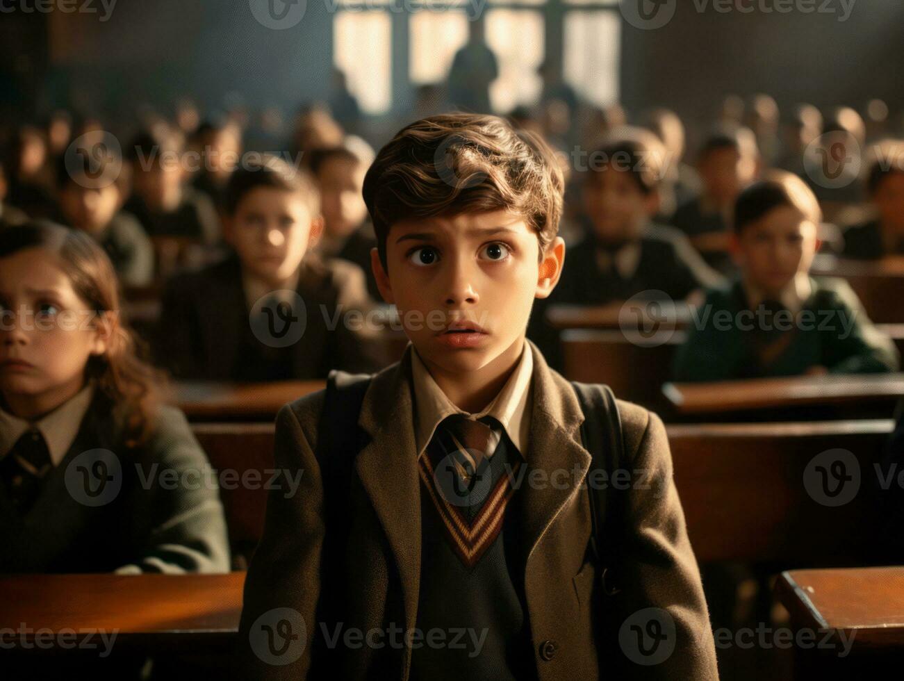 photo of emotional dynamic pose Mexican kid in school AI Generative