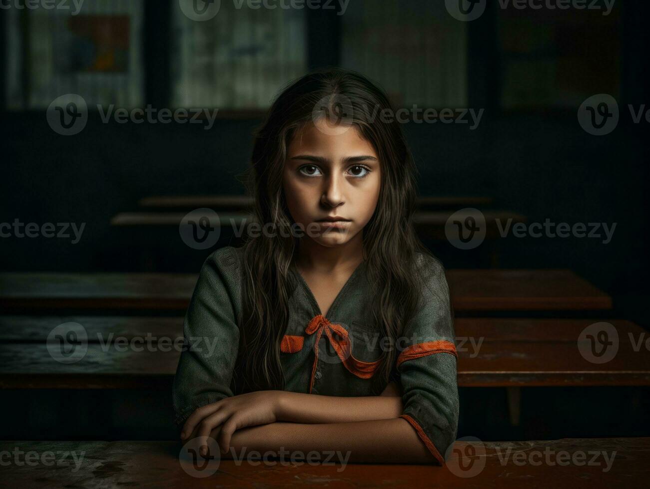 photo of emotional dynamic pose Mexican kid in school AI Generative
