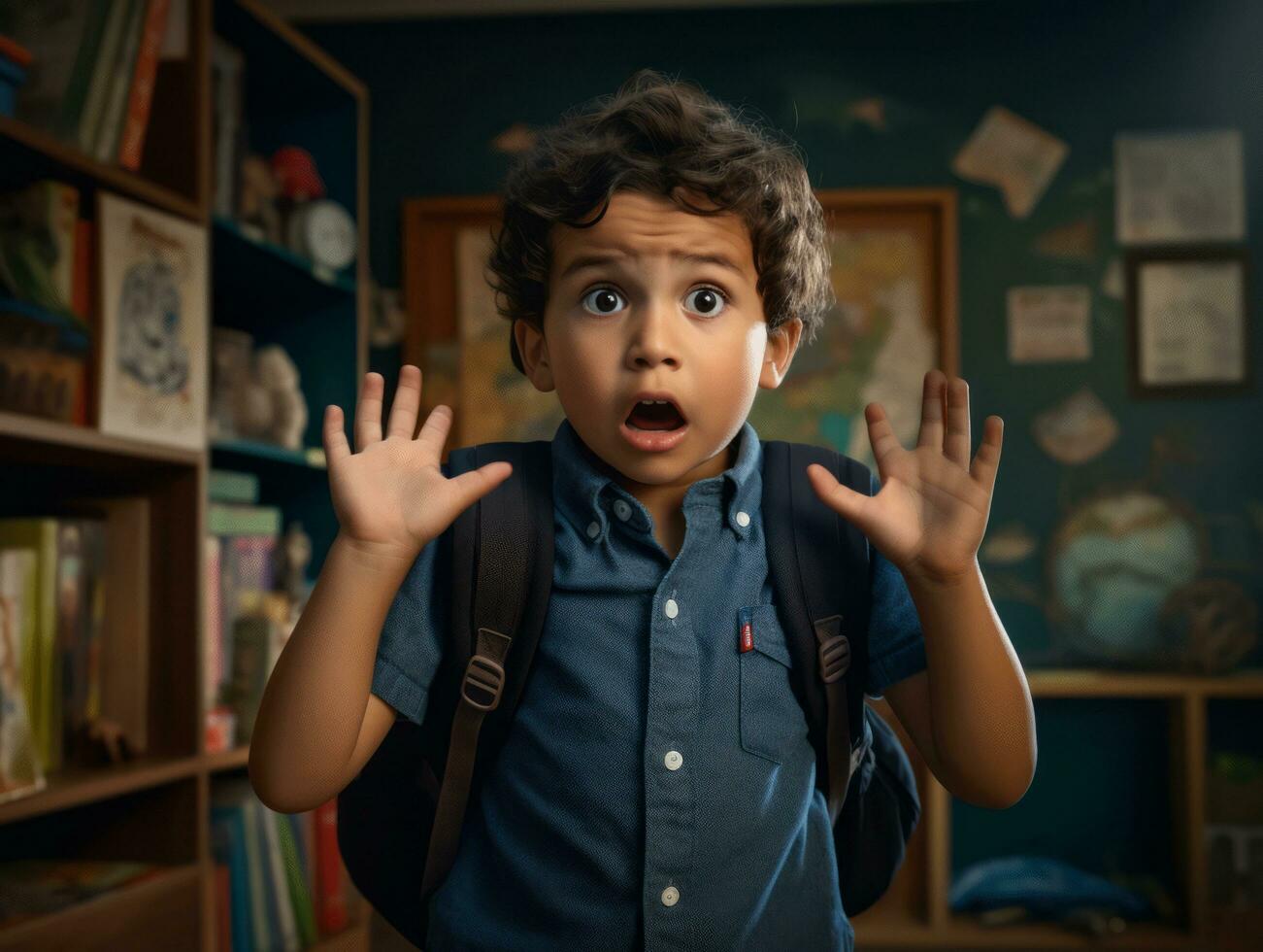 photo of emotional dynamic pose Mexican kid in school AI Generative