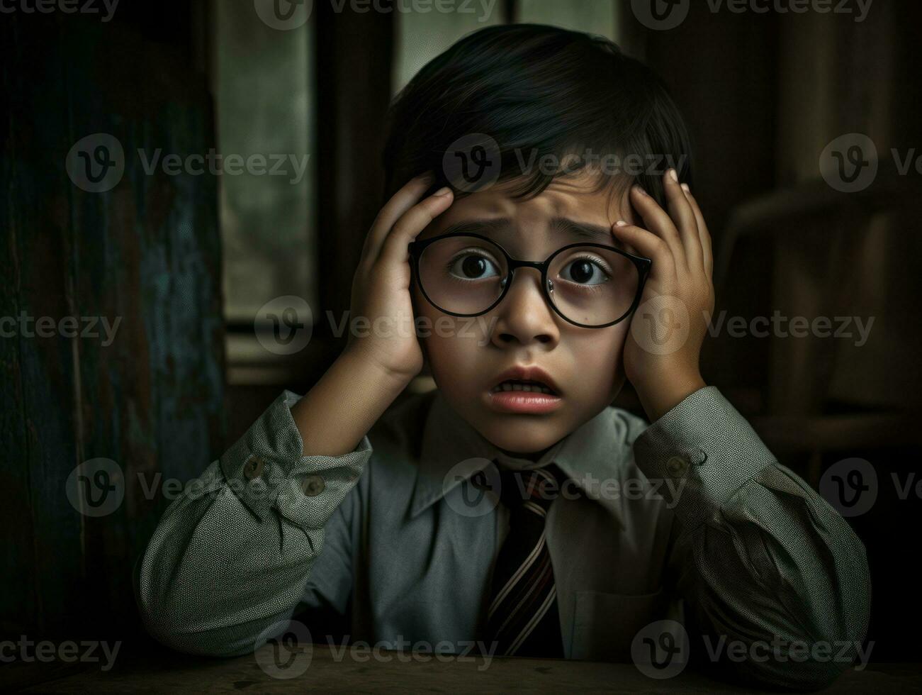 photo of emotional dynamic pose Mexican kid in school AI Generative