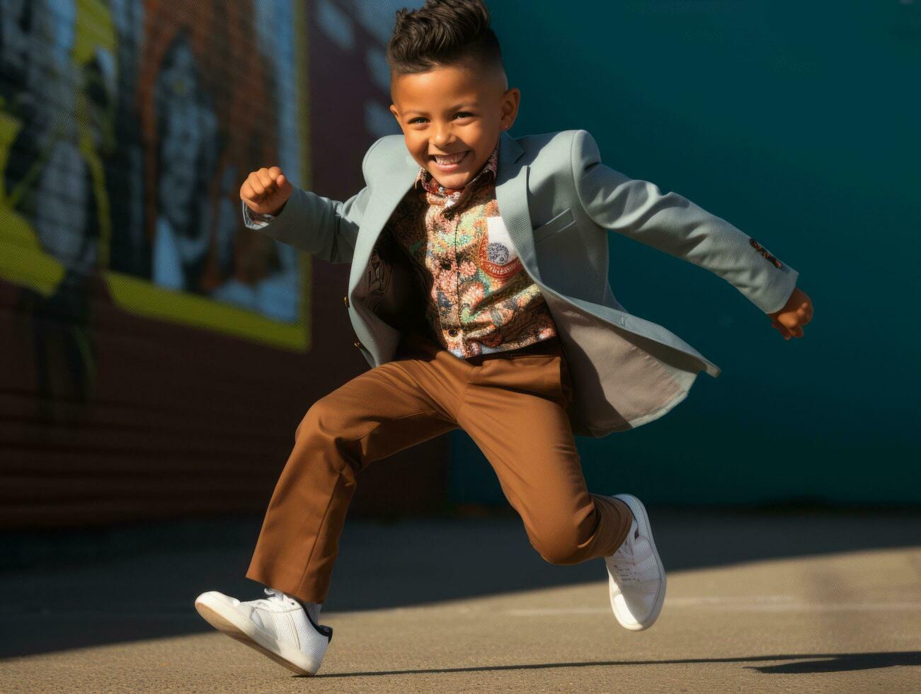 photo of emotional dynamic pose Mexican kid in school AI Generative