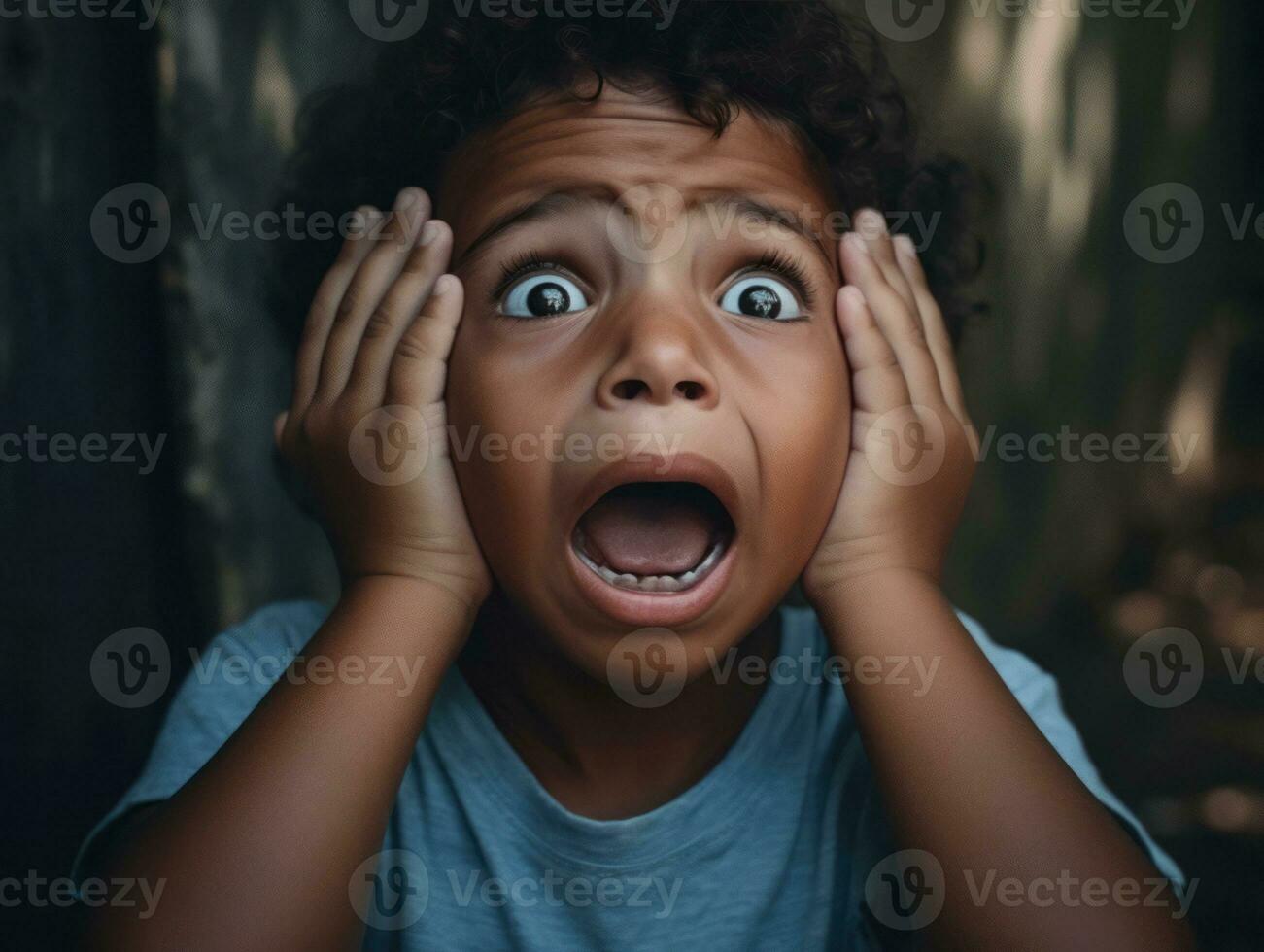 photo of emotional dynamic pose Mexican kid in school AI Generative