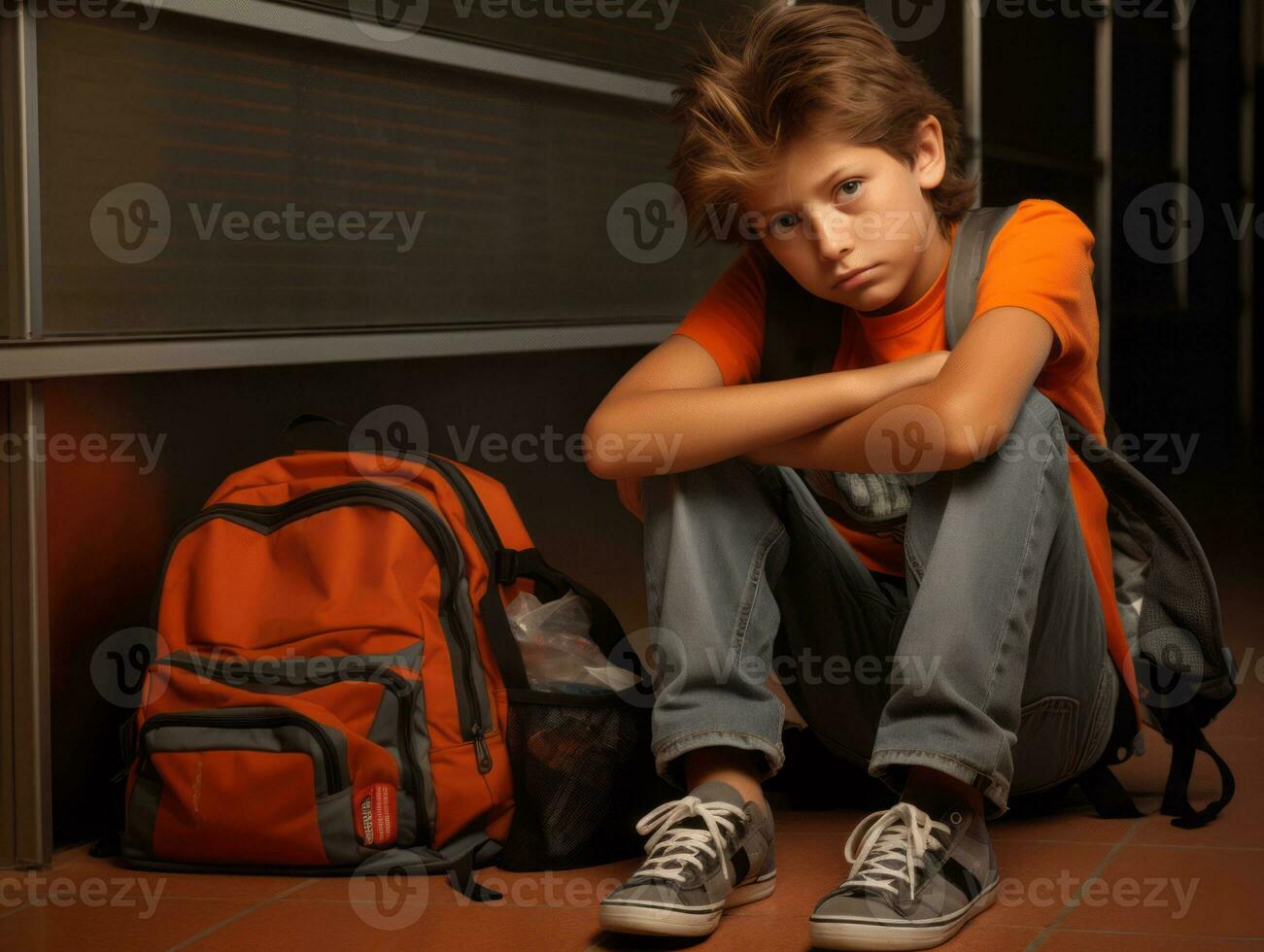 photo of emotional dynamic pose Mexican kid in school AI Generative
