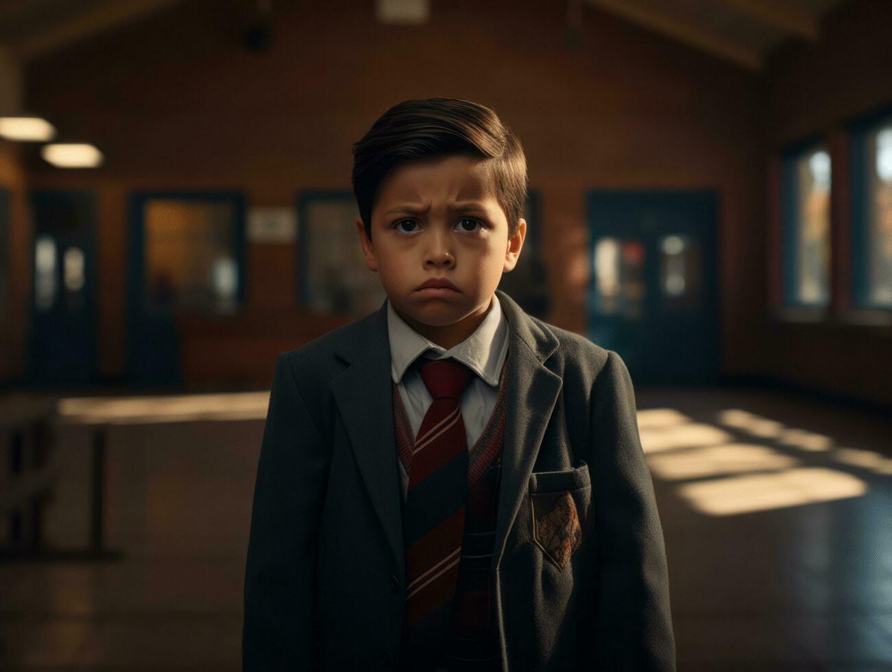 photo of emotional dynamic pose Mexican kid in school AI Generative