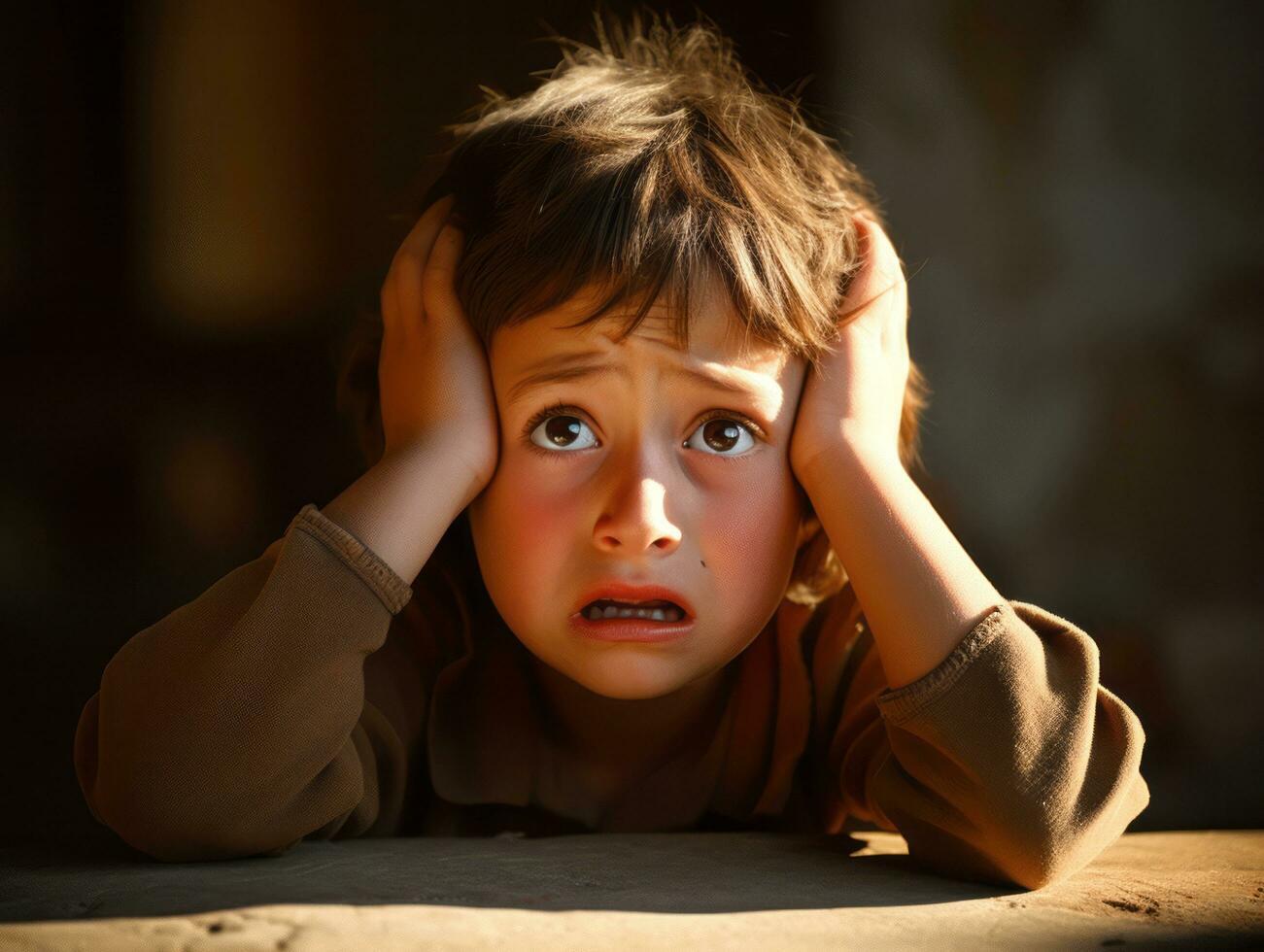 photo of emotional dynamic pose Mexican kid in school AI Generative