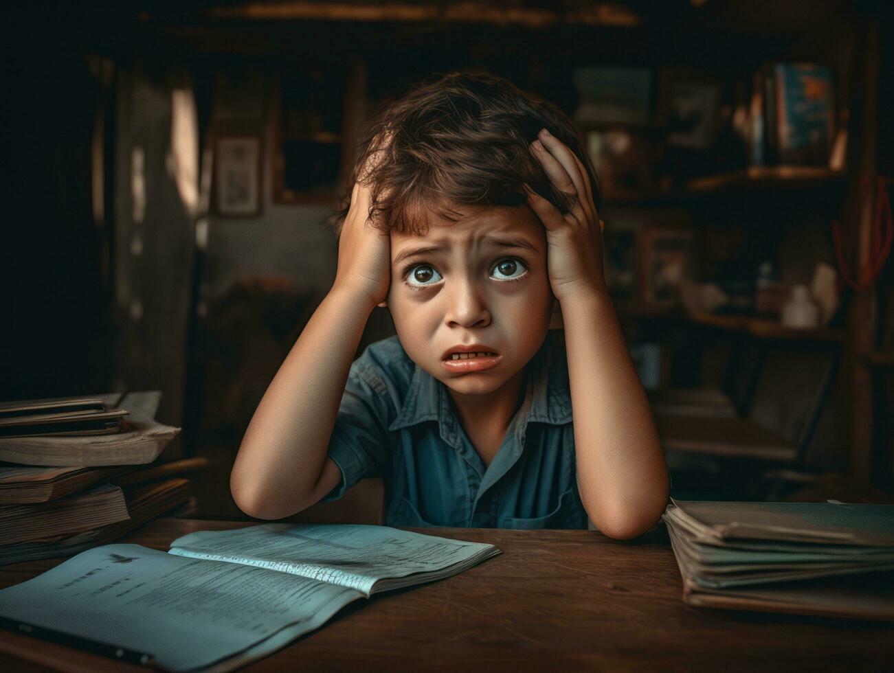 photo of emotional dynamic pose Mexican kid in school AI Generative