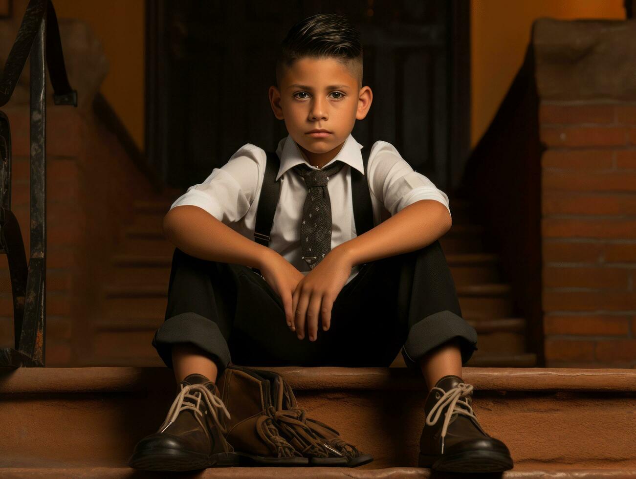 photo of emotional dynamic pose Mexican kid in school AI Generative