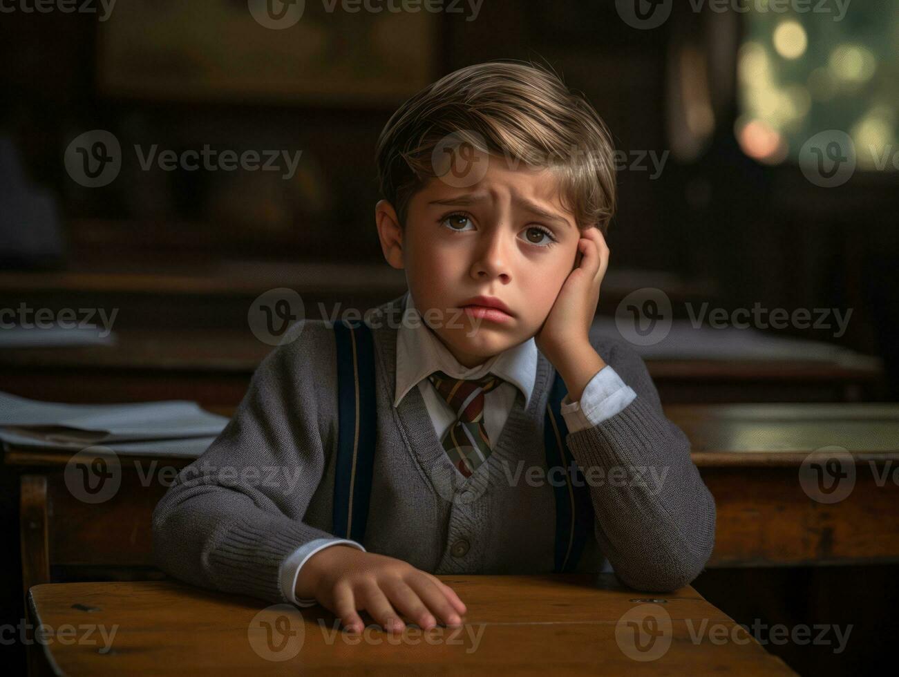 photo of emotional dynamic pose Mexican kid in school AI Generative