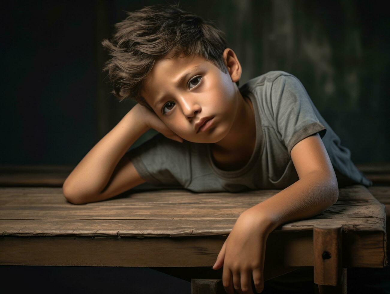 photo of emotional dynamic pose Mexican kid in school AI Generative