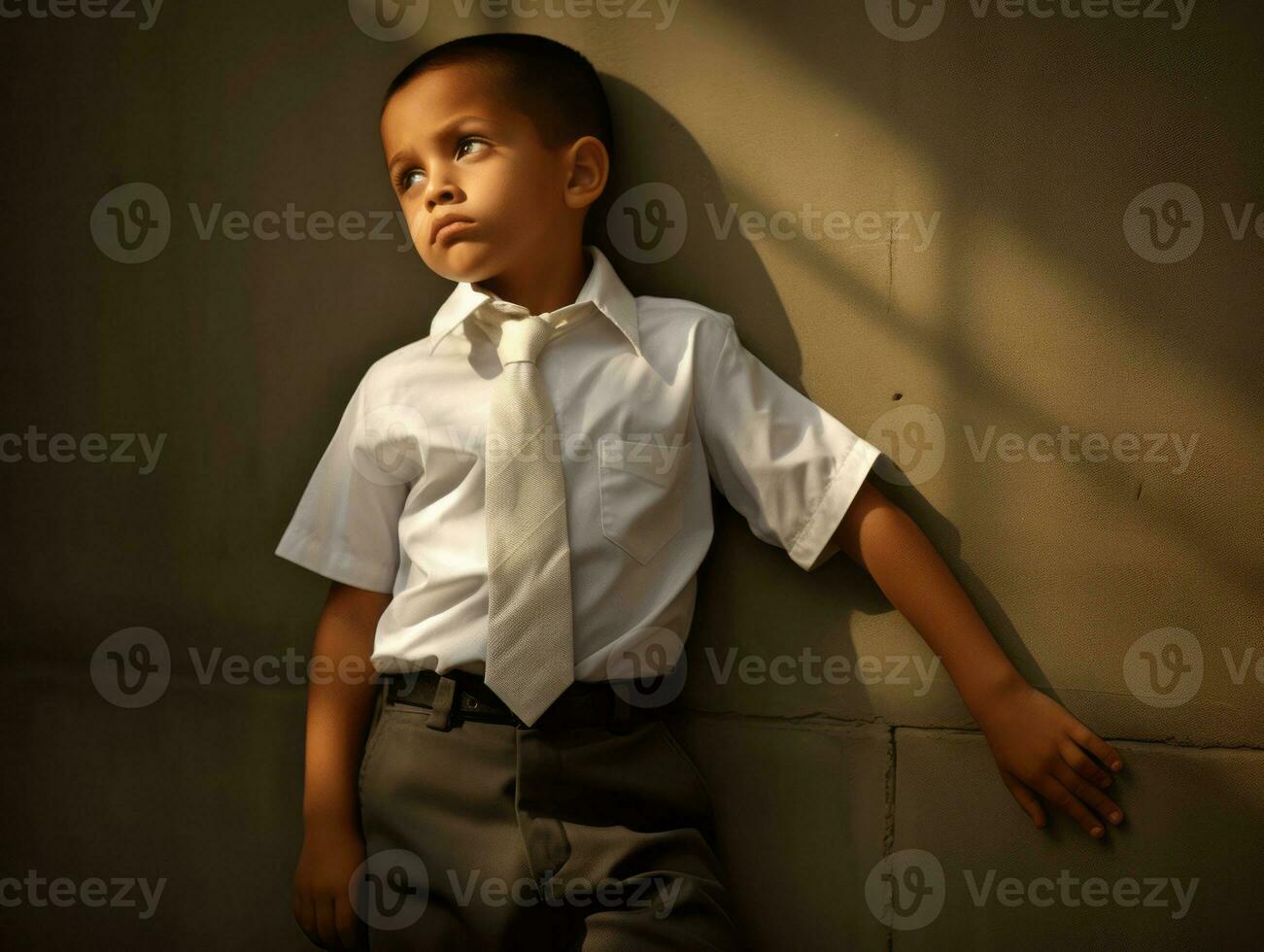 photo of emotional dynamic pose Mexican kid in school AI Generative