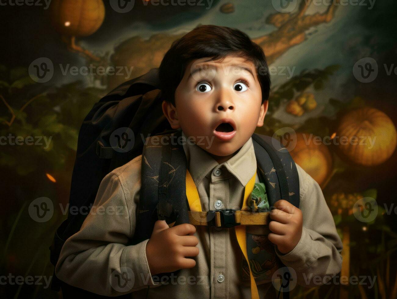 photo of emotional dynamic pose Mexican kid in school AI Generative