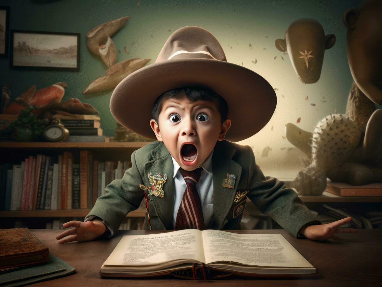 photo of emotional dynamic pose Mexican kid in school AI Generative