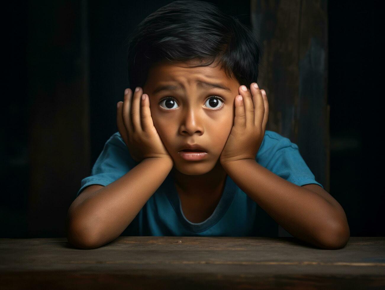photo of emotional dynamic pose Mexican kid in school AI Generative