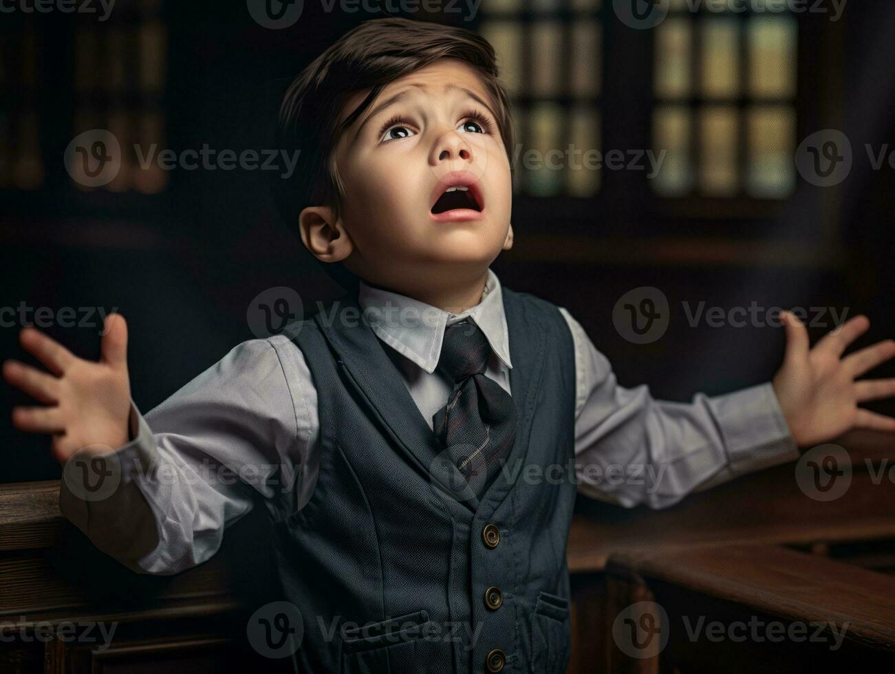 photo of emotional dynamic pose Mexican kid in school AI Generative