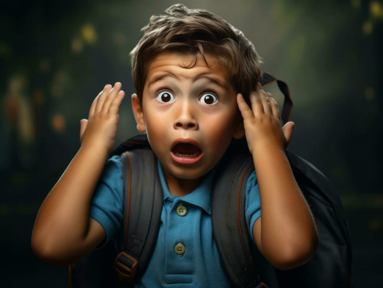 photo of emotional dynamic pose Mexican kid in school AI Generative