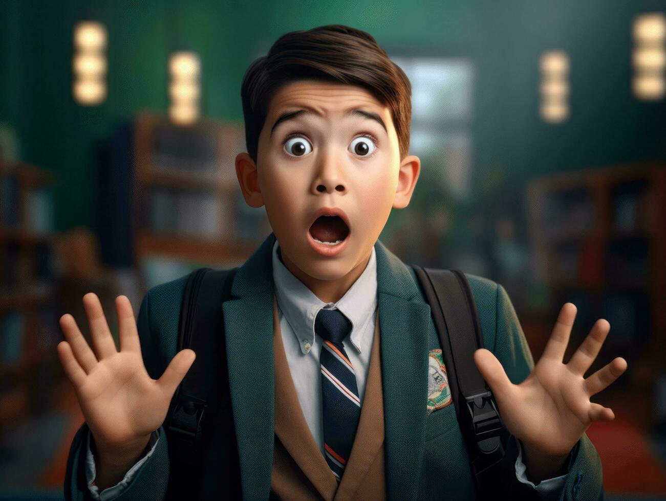 photo of emotional dynamic pose Mexican kid in school AI Generative